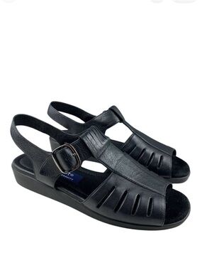 Easy Spirit Fisherman Sandals 7M Black Leather Open Toe Slingback Anti‑Gravity